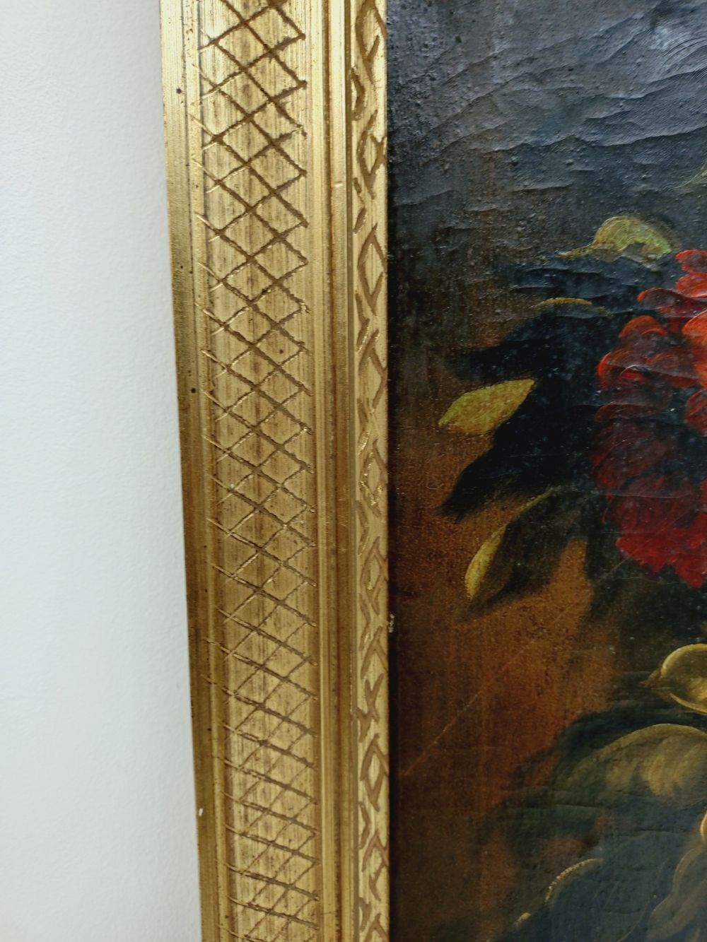 Voir photo 18 de Peinture florale, originale décorative vintage, huile sur toile, cadre en bois doré -Bouquet de fleurs signé, W. Pierry. Mi-XXᵉ Peinture florale, originale décorative vintage, huile sur toile, cadre en bois doré -Bouquet de fleurs signé, W. Pierry. Mi-XXᵉ Bon état reconditionné photo 18