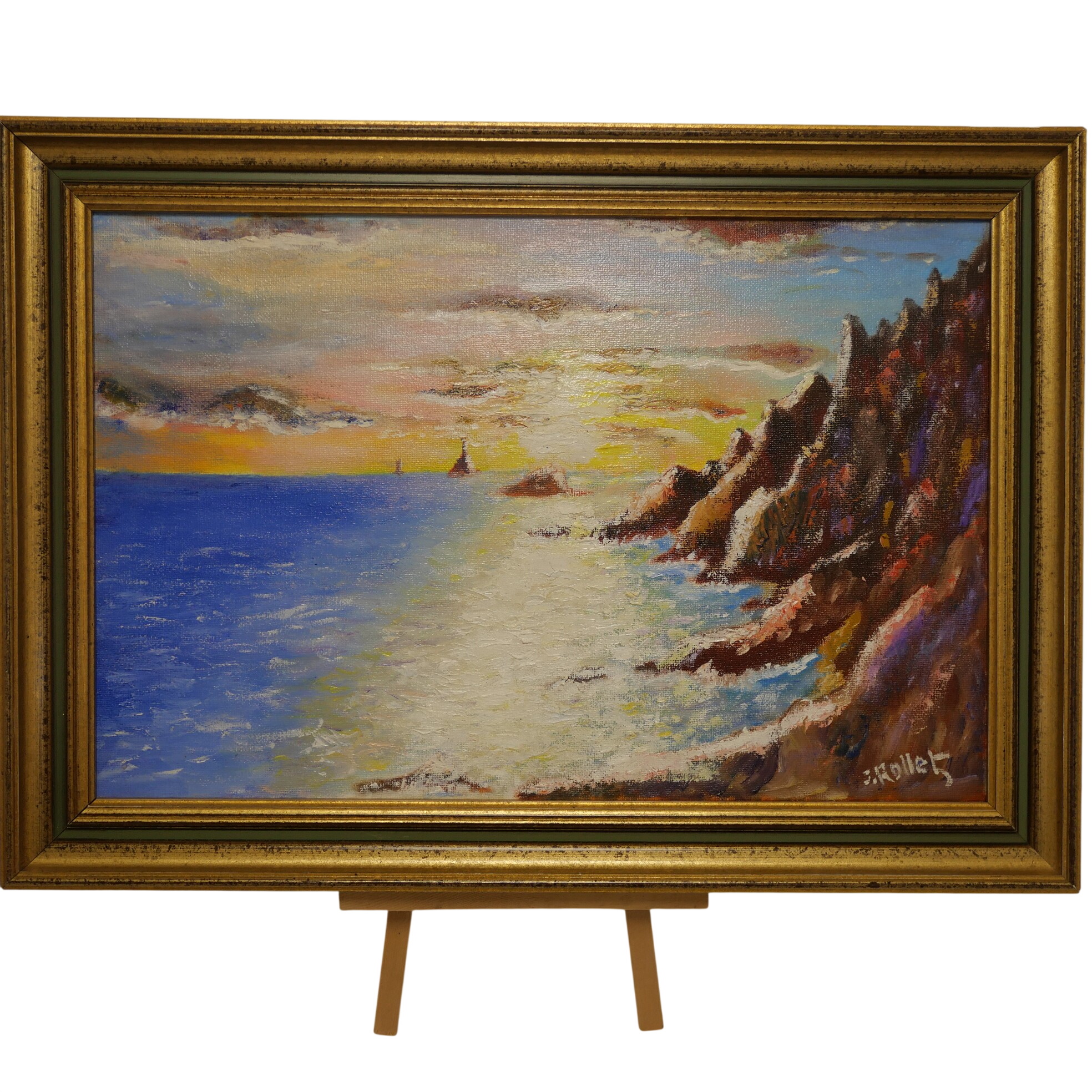 Peinture Huile sur Toile Paysage Marin Falaises Côte Mer Signé J. Rollet Bon état - 59,00 € Peinture Huile sur Toile Paysage Marin Falaises Côte Mer Signé J. Rollet Bon état reconditionné disponible sur Label Emmaüs