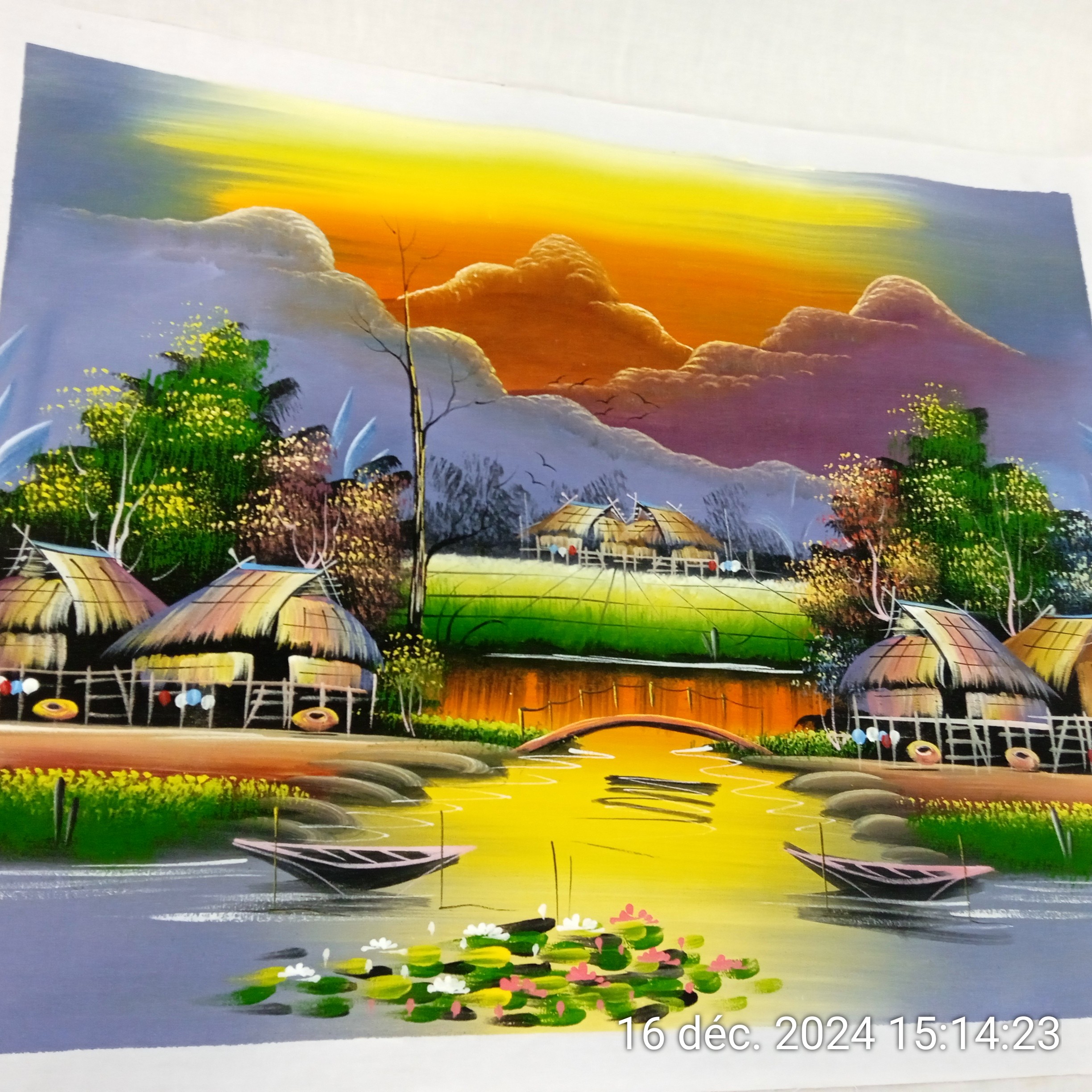 Voir photo 2 de Peinture huile traditionnelle Vietnam dessinée à la main art mural sur toile Peinture huile traditionnelle Vietnam dessinée à la main art mural sur toile Très bon état reconditionné photo 2