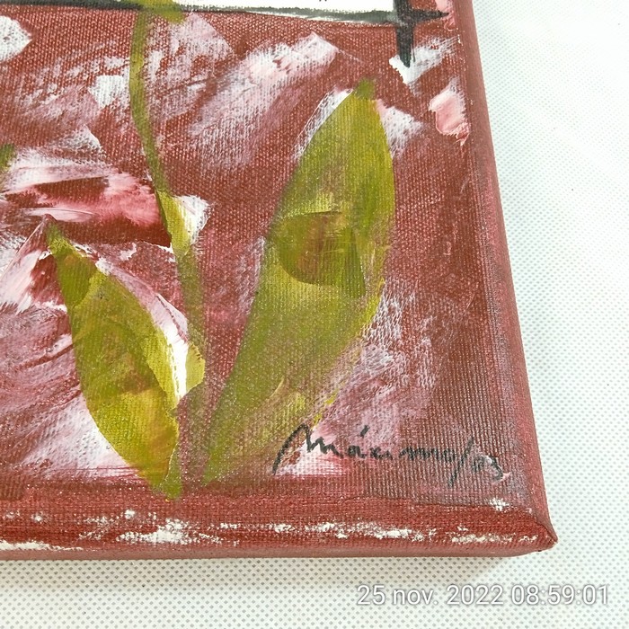 Voir photo 4 de Peinture tulipes sur toile de lin signée Maximo/ 03 avec certificat Peinture tulipes sur toile de lin signée Maximo/ 03 avec certificat Bon état reconditionné photo 4