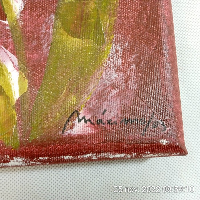 Voir photo 5 de Peinture tulipes sur toile de lin signée Maximo/ 03 avec certificat Peinture tulipes sur toile de lin signée Maximo/ 03 avec certificat Bon état reconditionné photo 5