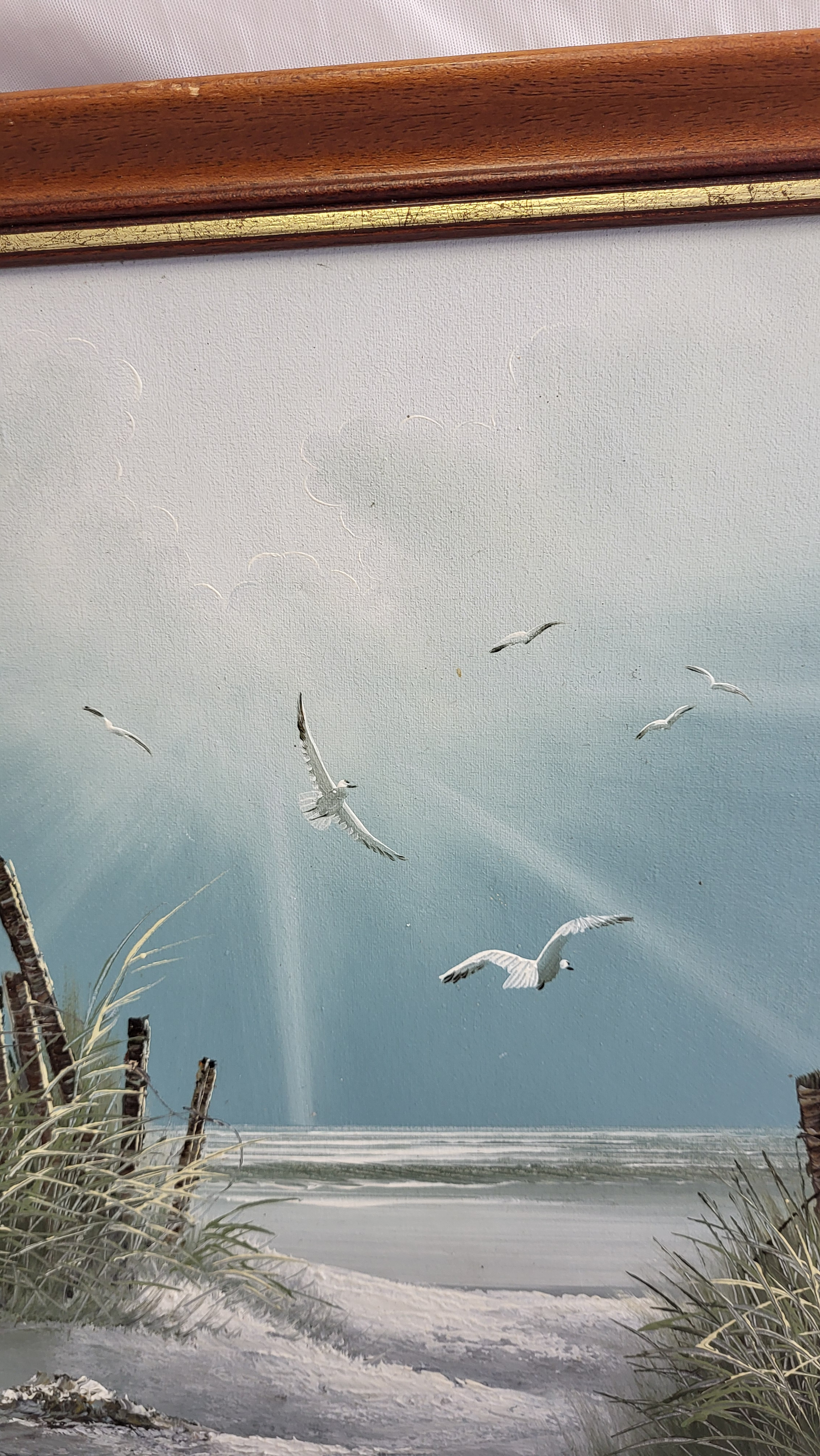 Voir photo 3 de Peinture vintage, paysage marin à l'huile encadrée Peinture vintage, paysage marin à l'huile encadrée État correct reconditionné photo 3