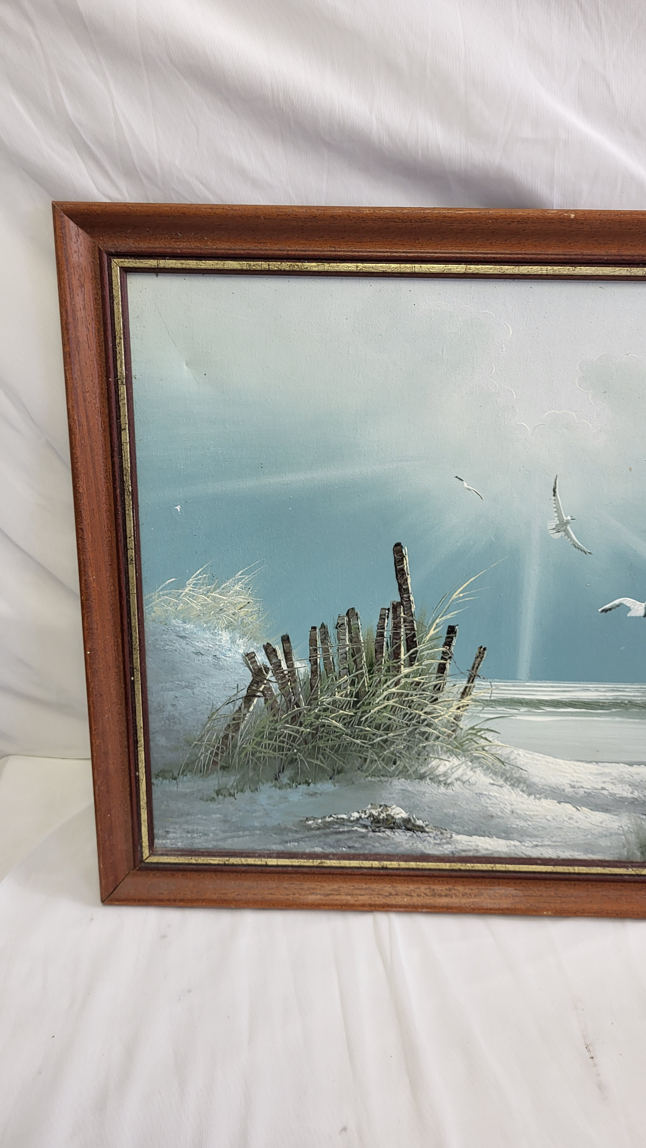 Voir photo 4 de Peinture vintage, paysage marin à l'huile encadrée Peinture vintage, paysage marin à l'huile encadrée État correct reconditionné photo 4