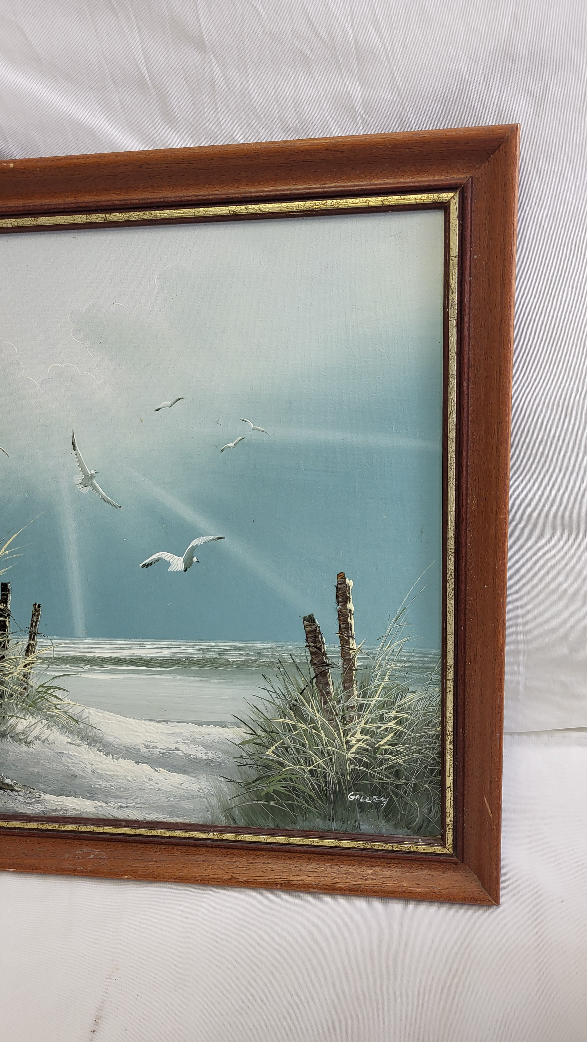 Voir photo 6 de Peinture vintage, paysage marin à l'huile encadrée Peinture vintage, paysage marin à l'huile encadrée État correct reconditionné photo 6
