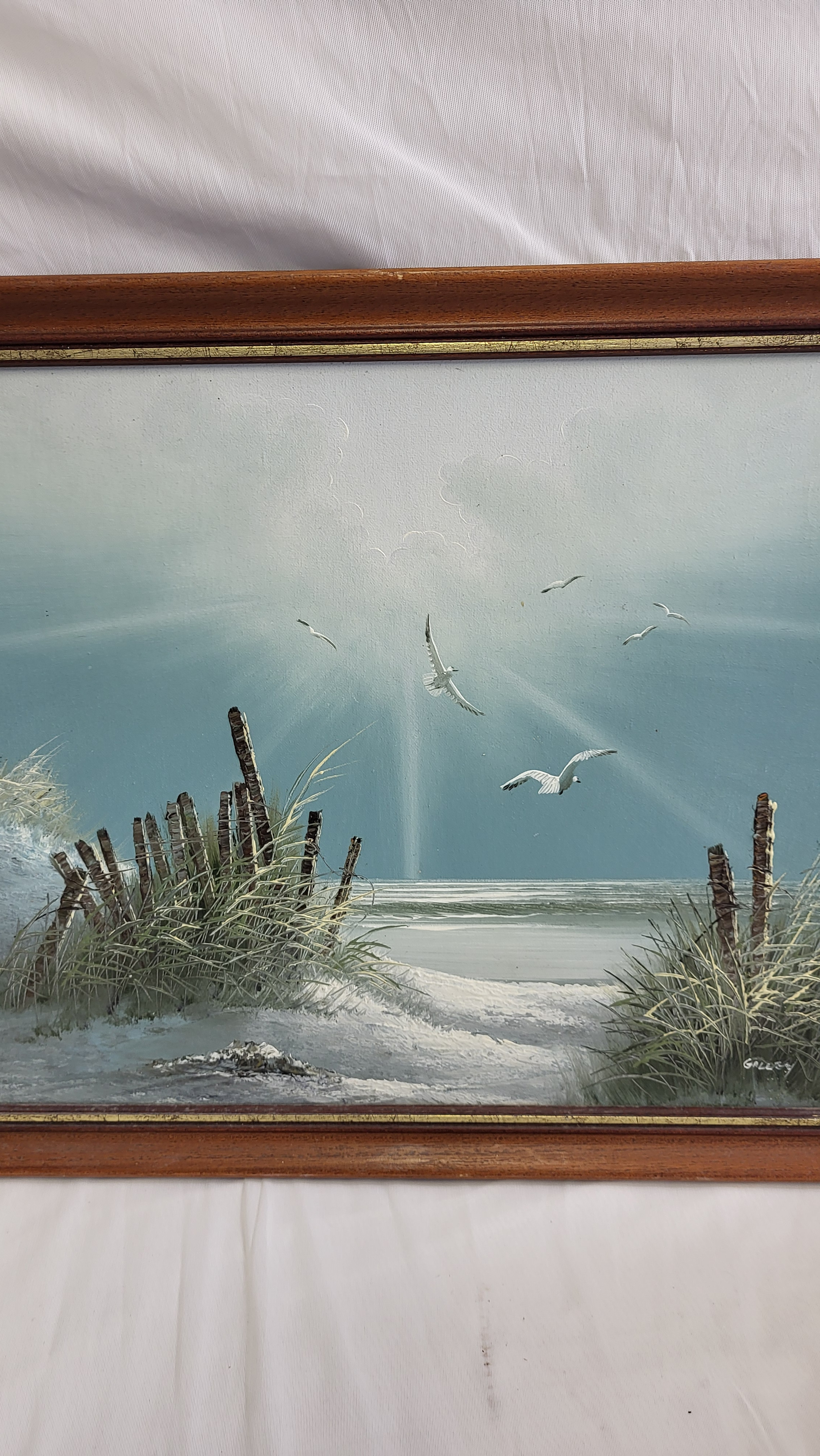 Voir photo 7 de Peinture vintage, paysage marin à l'huile encadrée Peinture vintage, paysage marin à l'huile encadrée État correct reconditionné photo 7