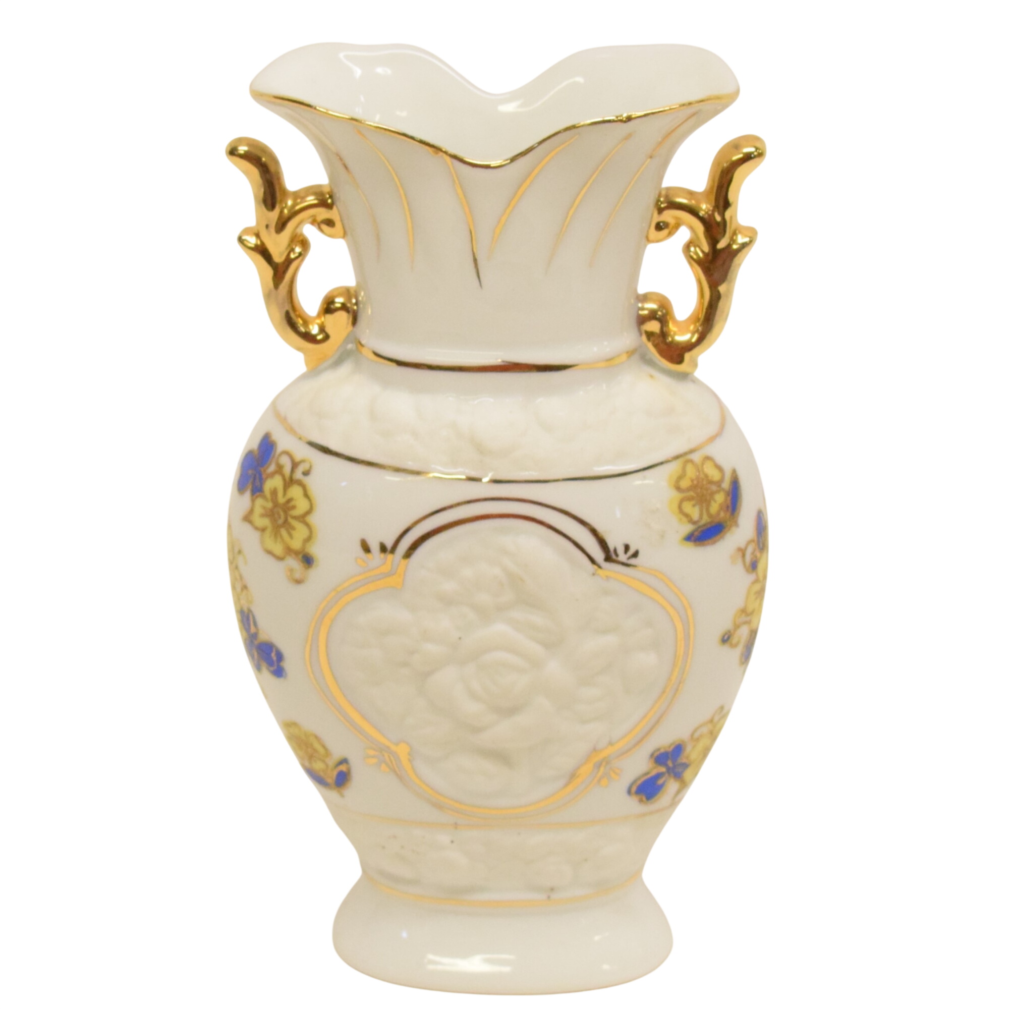 Petit vase 16,5 cm en porcelaine et biscuit décor floral Bon état - 10,00 € Petit vase 16,5 cm en porcelaine et biscuit décor floral Bon état reconditionné disponible sur Label Emmaüs