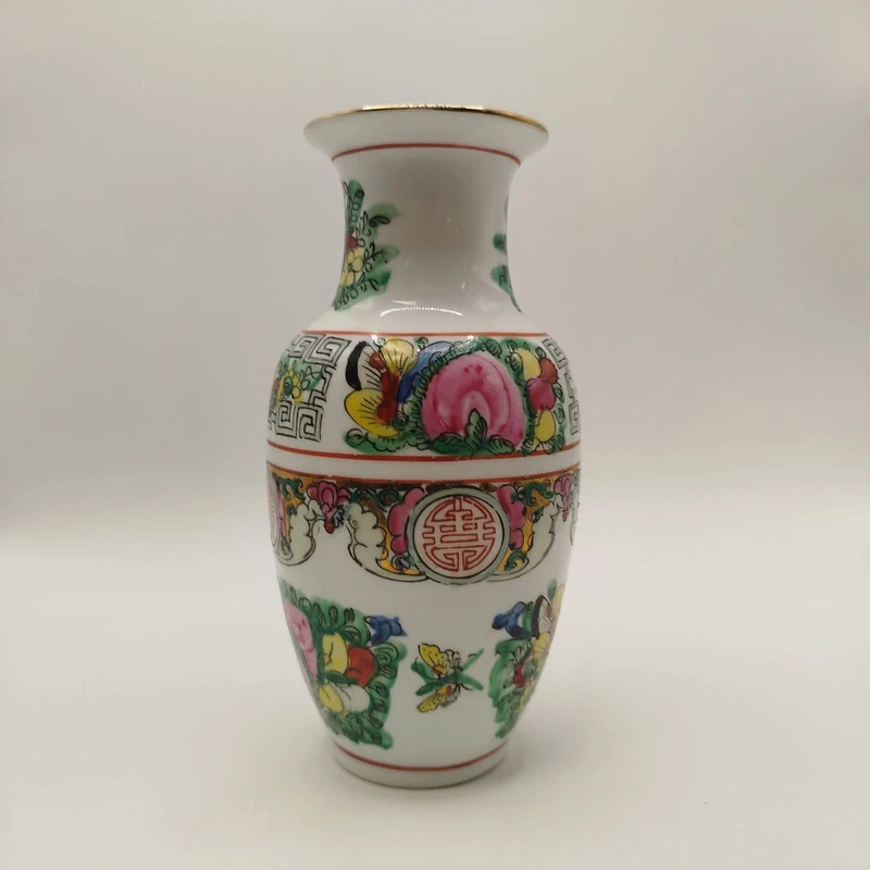 Voir photo 5 de Petit vase chinois porcelaine décor asiatique polychrome famille rose 16 cm Petit vase chinois porcelaine décor asiatique polychrome famille rose 16 cm reconditionné photo 5