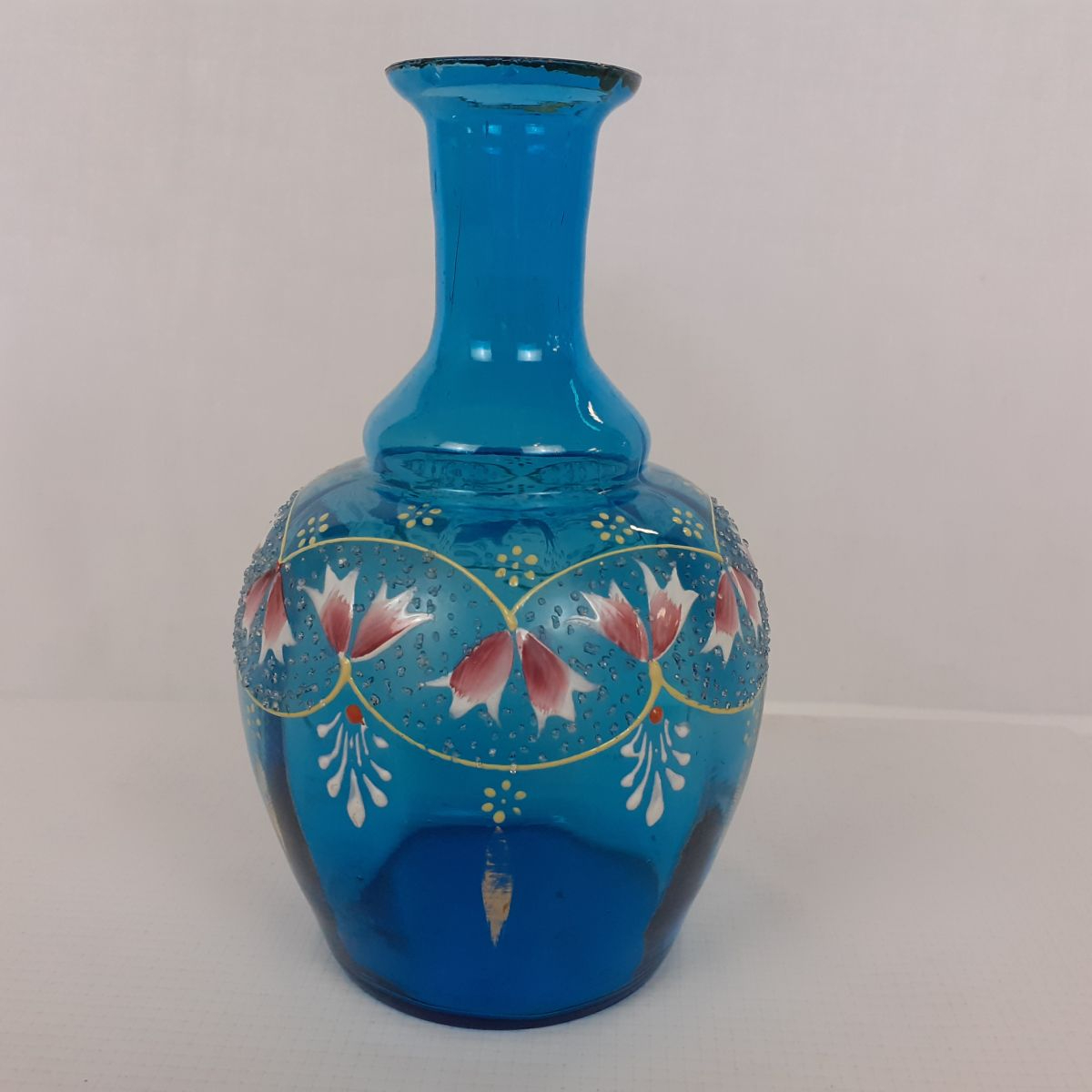 Voir photo 2 de Petite carafe à liqueur bleue - Motifs émaillés floraux Petite carafe à liqueur bleue - Motifs émaillés floraux Bon état reconditionné photo 2