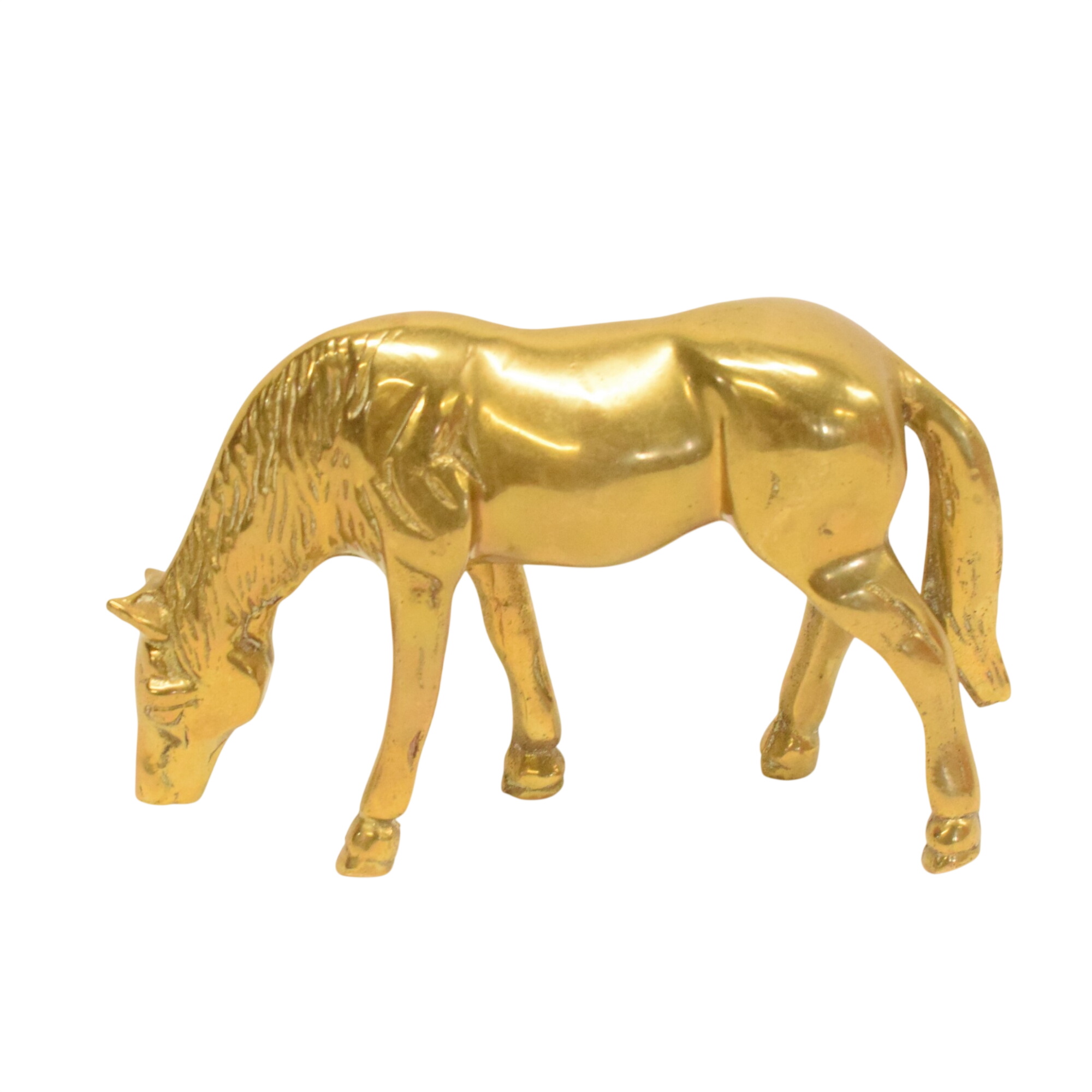 Acheter Petite statuette en laiton doré représentant un cheval qui broute Bon état - 12,00 € Petite statuette en laiton doré représentant un cheval qui broute Bon état reconditionné disponible sur Label Emmaüs
