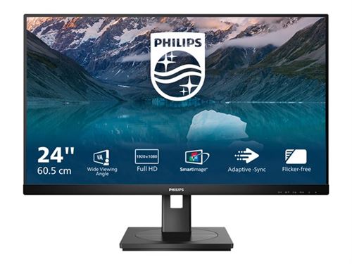 Philips 242S9JML - S Line - écran LED - 24" (23.8" visualisable) - 1920 x 1080 Full HD (1080p) @ 75 Hz - VA - 300 cd/m² - 3000:1 - 4 ms - HDMI, VGA, DisplayPort - haut-parleurs - noir État correct Philips reconditionné disponible sur Fnac