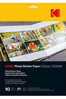 Photo Sticker Paper - Pack de 10 feuilles de papier photo autocollant - Format A4 - Finition brillante - 120 g Bon état Kodak reconditionné disponible sur Darty