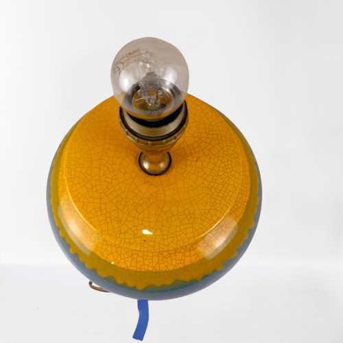 Voir photo 2 de Pied de lampe en céramique jaune et bleu Pied de lampe en céramique jaune et bleu Bon état reconditionné photo 2