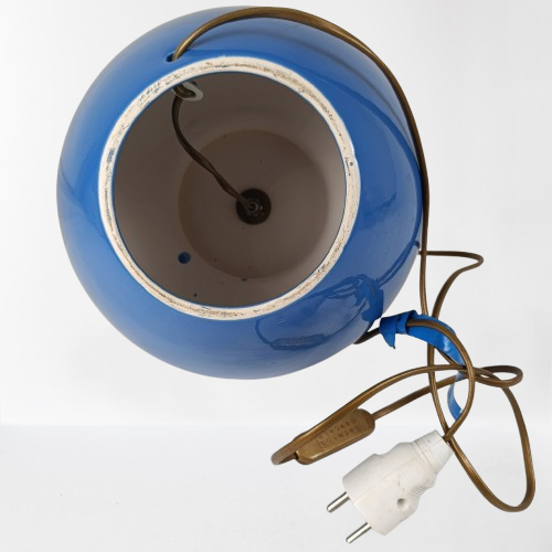Voir photo 3 de Pied de lampe en céramique jaune et bleu Pied de lampe en céramique jaune et bleu Bon état reconditionné photo 3