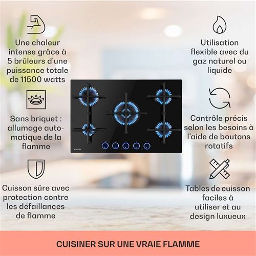 Plaque de cuisson gaz klarstein 5 foyers 4000 W 50 cm État correct N/A reconditionné disponible sur Fnac | Dero
