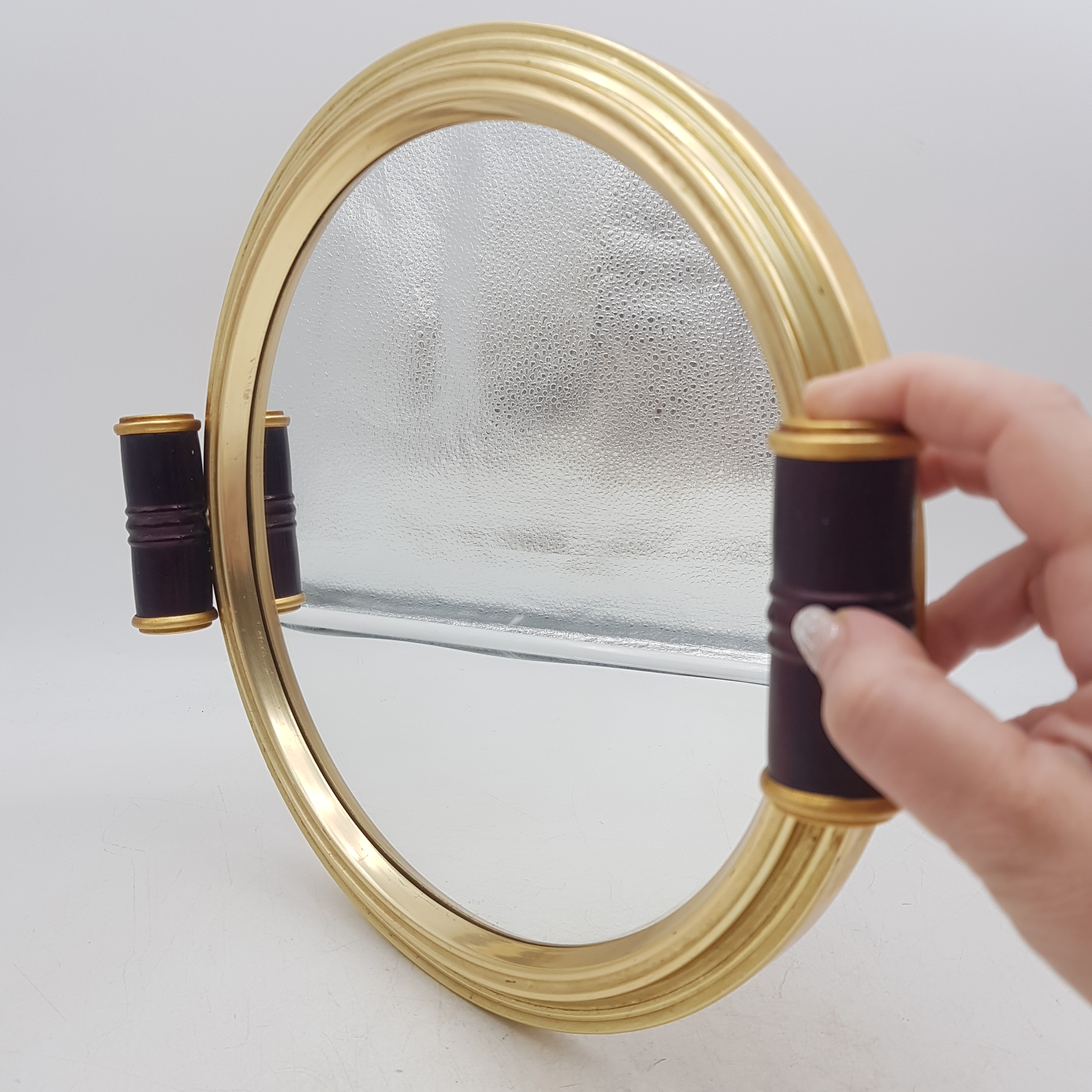 Voir photo 4 de Plateau miroir ancien art déco avec poignets et cadre doré Plateau miroir ancien art déco avec poignets et cadre doré reconditionné photo 4