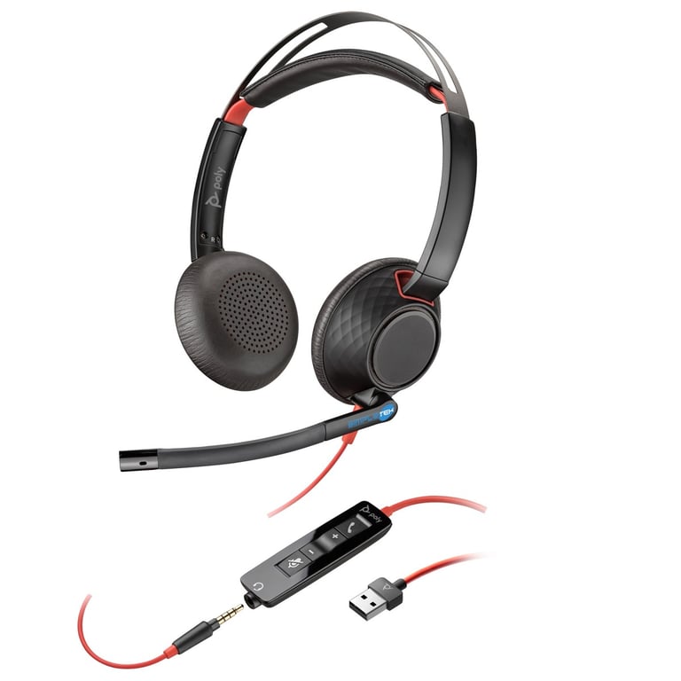 Voir photo 2 de POLY Blackwire 5220 Casque Avec fil Arceau Appels/Musique USB Type-A Noir, Rouge - Excellent état | Dero POLY Blackwire 5220 Casque Avec fil Arceau Appels/Musique USB Type-A Noir, Rouge - Excellent état Parfait état Polycom reconditionné photo 2 | Dero