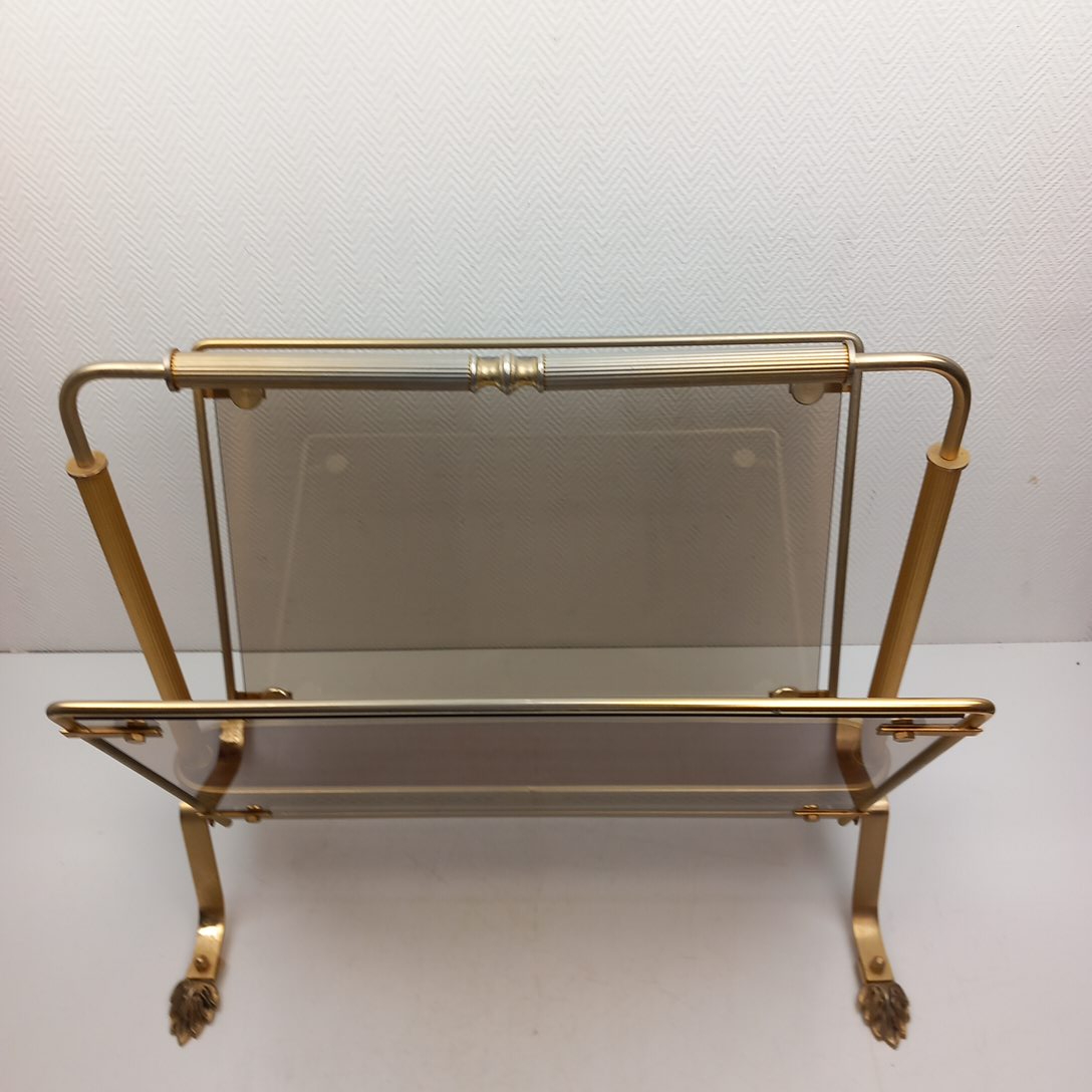 Voir photo 3 de Porte Revue Vintage en Bronze et Verre Fumée Porte Revue Vintage en Bronze et Verre Fumée Bon état reconditionné photo 3