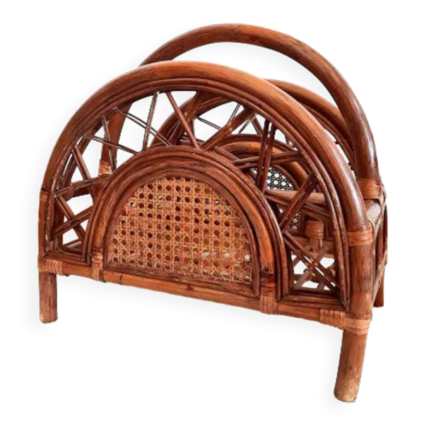 Porte-revues en rotin et cannage soleil 1960 Bon état reconditionné disponible sur Selency