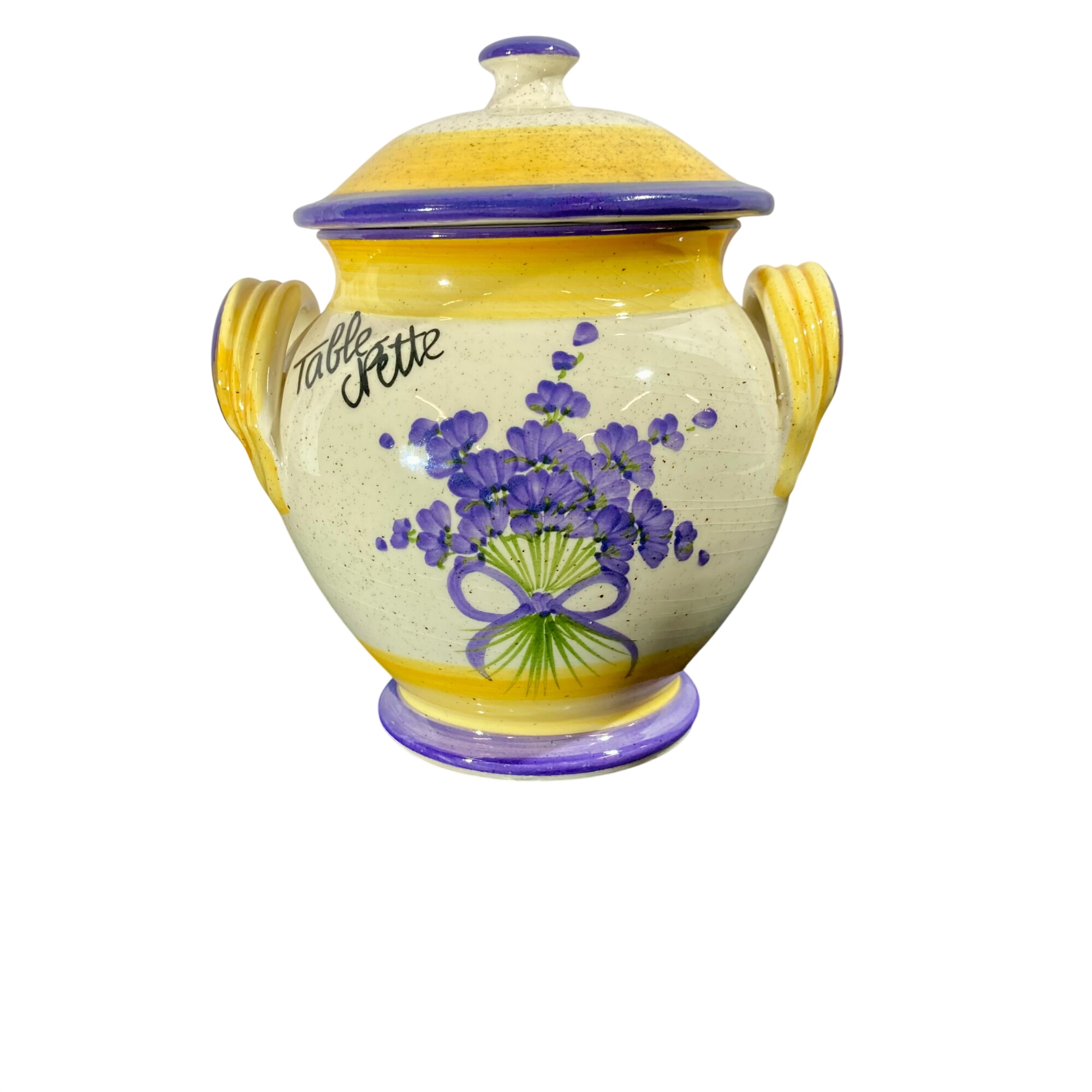 Pot de table en céramique artisanale - Décor Lavande & Provence Très bon état - 10,00 € Pot de table en céramique artisanale - Décor Lavande & Provence Très bon état reconditionné disponible sur Label Emmaüs