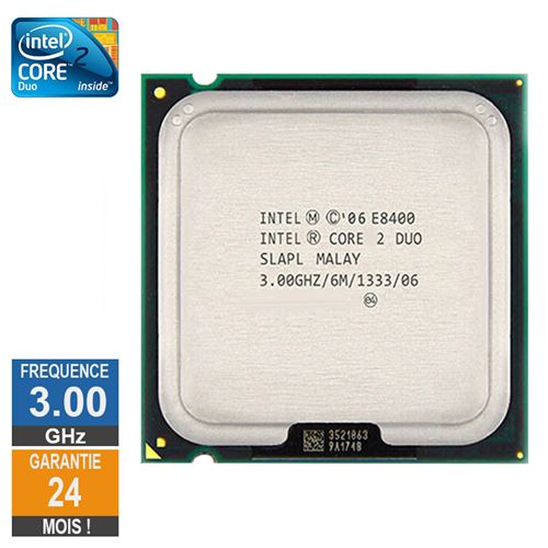 Processeur Intel Core 2 Duo E8400 3GHz SLAPL LGA775 6Mo État correct - 10,49 € Processeur Intel Core 2 Duo E8400 3GHz SLAPL LGA775 6Mo État correct Intel reconditionné disponible sur Fnac