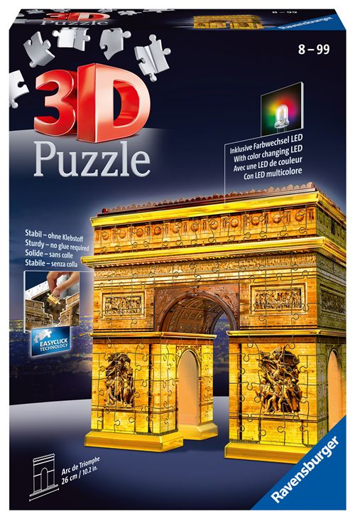 Puzzle 3D Ravensburger Arc de Triomphe Illuminé 216 pièces État correct - 56,76 € Puzzle 3D Ravensburger Arc de Triomphe Illuminé 216 pièces État correct Ravensburger reconditionné disponible sur Fnac