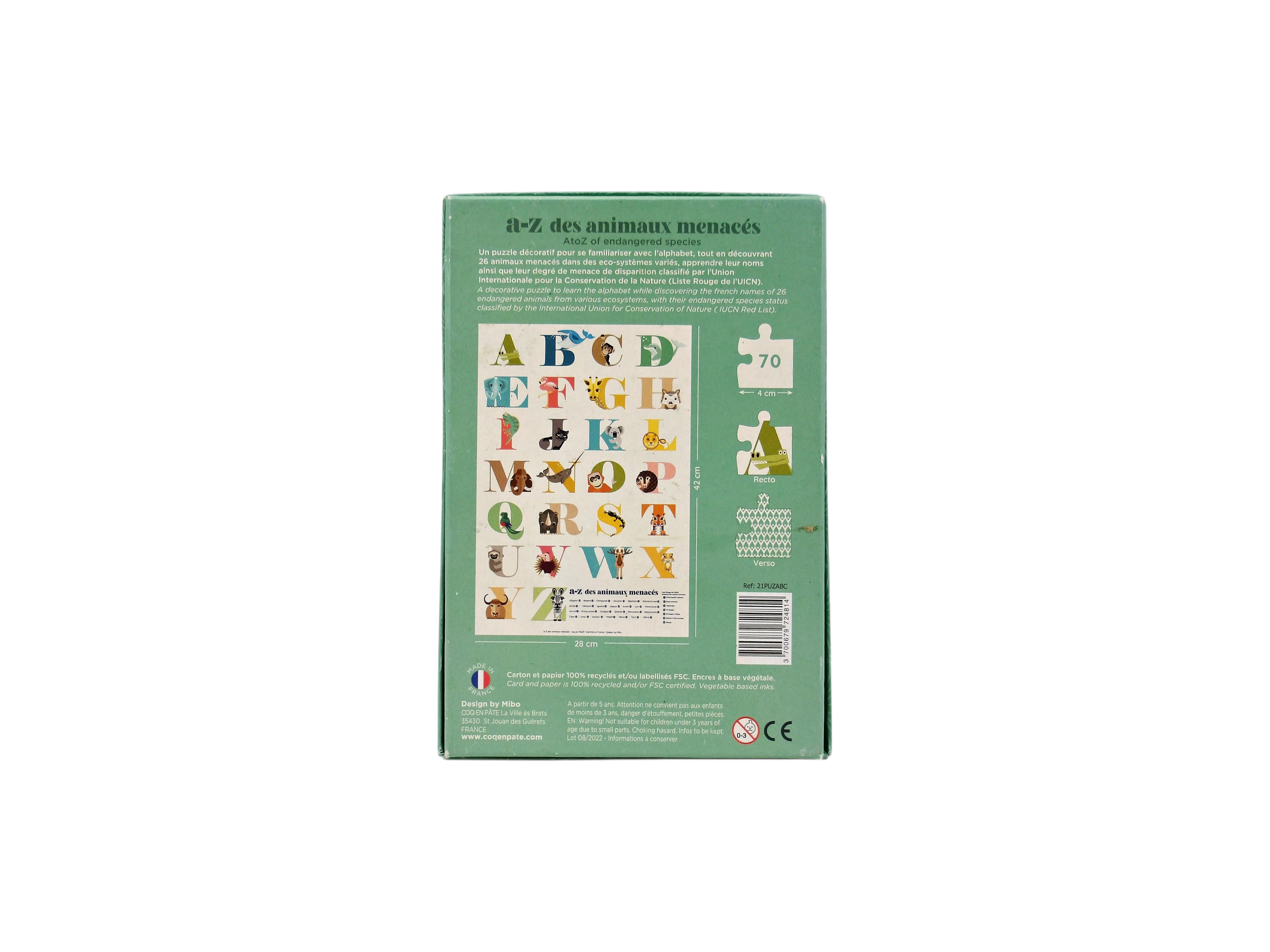 Voir photo 2 de Puzzle A-Z - Abécédaire - Animaux menacés - 70 pièces- Édition 2022 Puzzle A-Z - Abécédaire - Animaux menacés - 70 pièces- Édition 2022 Très bon état reconditionné photo 2
