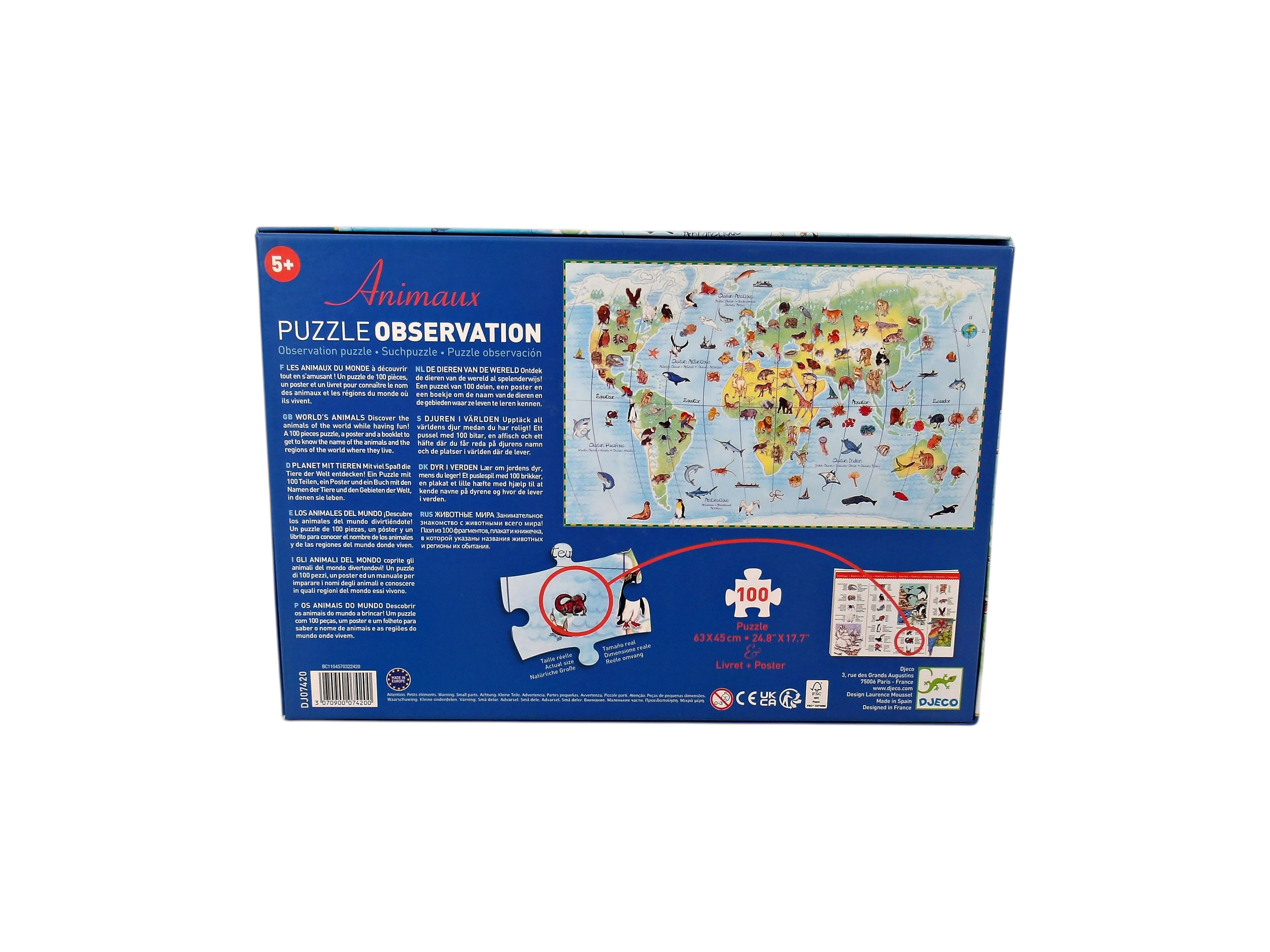 Voir photo 2 de Puzzle observation - Animaux du Monde - 100 pièces Puzzle observation - Animaux du Monde - 100 pièces Parfait état reconditionné photo 2