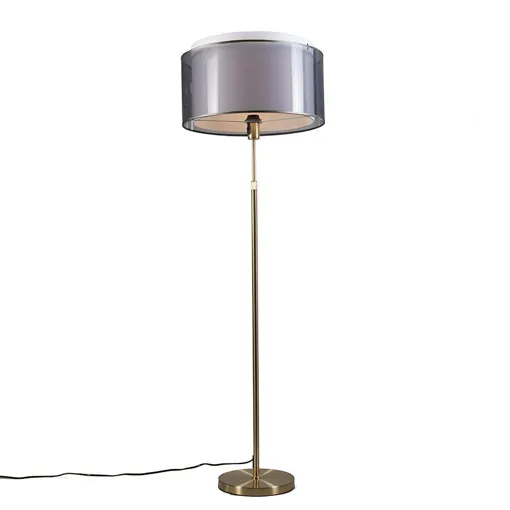 Qazqa Design /Moderne Lampadaire / Lampe De Sol / Lampe Sur Pied / Luminaire / Lumiere / Éclairage Or / Dorée / D'or / Laiton Avec Abat-Jour Noir / Blanc 47 Cm - Parte Plastique /Métal... Bon état reconditionné disponible sur Rakuten
