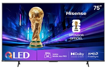 QLED 75E7Q Pro 189 cm 2025 Très bon état Hisense reconditionné disponible sur Darty