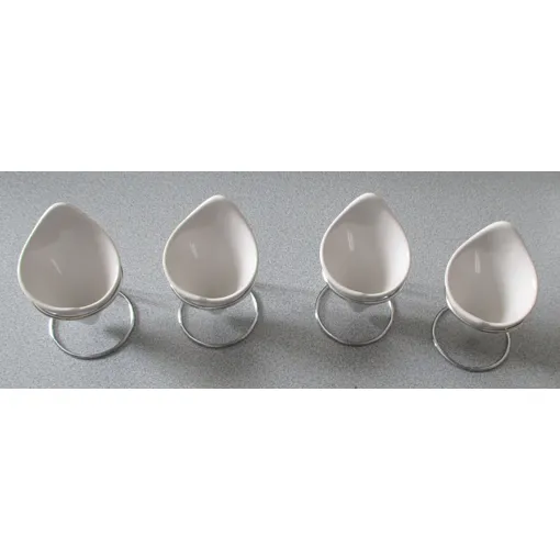 Quatre Cornets De Présentation Pour Aliments En Céramique Blanche Sur Support Métal À Base Stable-Parfaits Pour Du Chaud Ou Du Froid-Dimensions 7,2x12x8,4 Cm Environ-Base Du Support 7cm Bon état reconditionné disponible sur Rakuten