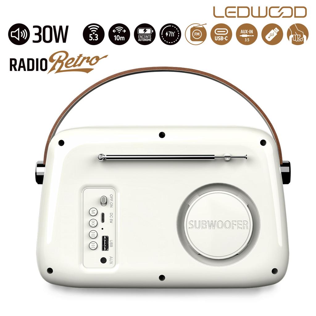 Voir photo 3 de Radio Radio Rétro portable Ledwood ALMA, FM, Bluetooth 5.3 Entrée USB, Puissance 3W - Batterie 3,7V-1500mAh - Retro Vintage - Blanc | Dero Radio Radio Rétro portable Ledwood ALMA, FM, Bluetooth 5.3 Entrée USB, Puissance 3W - Batterie 3,7V-1500mAh - Retro Vintage - Blanc Reconditionné N/A reconditionné photo 3 | Dero