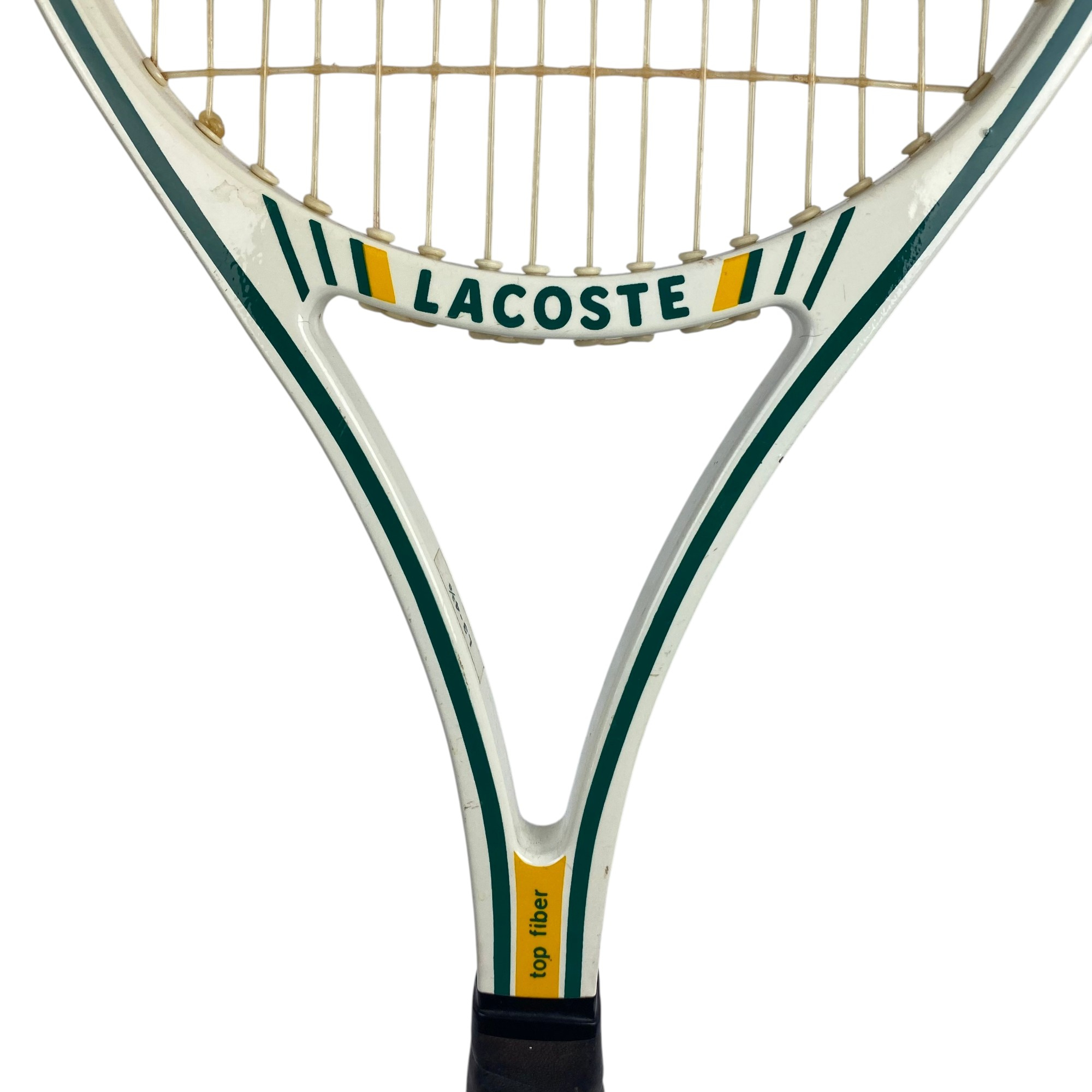 Voir photo 5 de Raquette de tennis Vintage Lacoste, modèle "Top Fiber" datant des années 1980 Raquette de tennis Vintage Lacoste, modèle "Top Fiber" datant des années 1980 Bon état reconditionné photo 5