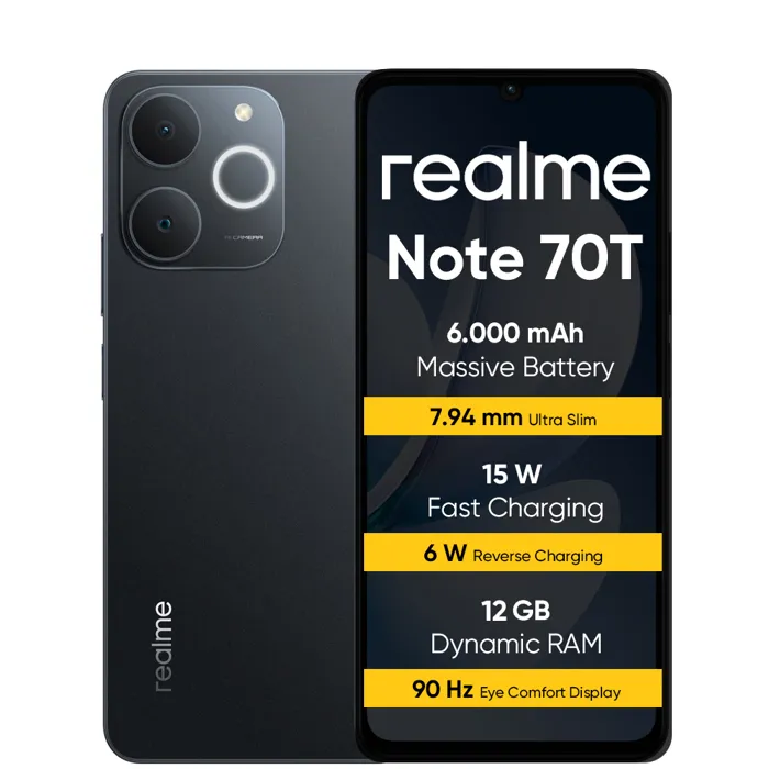 realme Note 70T Smartphone 4+256 GB Batterie de 6 000 mAh Rechargement rapide à 15 W avec charge inversée à 6 Wnoir Reconditionné Realme reconditionné disponible sur Cdiscount Seconde Vie