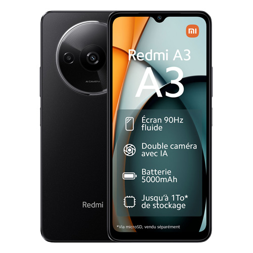 Redmi A3 (dual sim) 64 Go noir reconditionné Reconditionné - 89,90 € Redmi A3 (dual sim) 64 Go noir reconditionné Reconditionné Xiaomi reconditionné disponible sur Recommerce