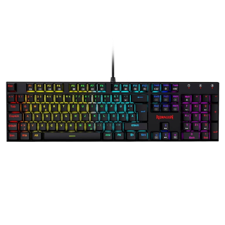 Redragon Clavier Mécanique 105 Touches K565-RGB Rétroéclairage RGB Allemand Base Aluminium Switch Rouge - Noir - Bon état Bon état Redragon reconditionné disponible sur Pixmania