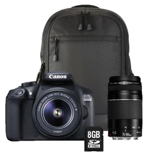 Reflex Canon EOS 1300D + Objectif 18-55 III + 75-300 III + Sac à dos + Carte SD 8Go État correct reconditionné disponible sur Fnac | Dero