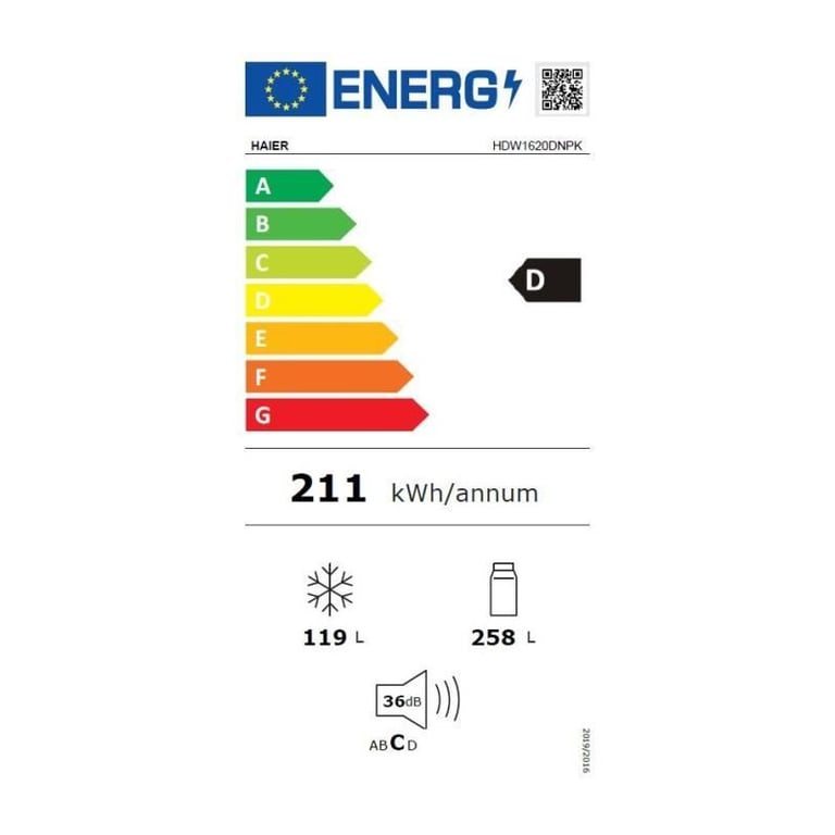 Réfrigérateur Combiné - HAIER - 2D 60 Series 1 HDW1620DNPK - Classe D - 377 L - 200 x 59,5 x 65,9 cm - Effet Inox - Bon état Bon état Haier reconditionné photo 3 | Dero
