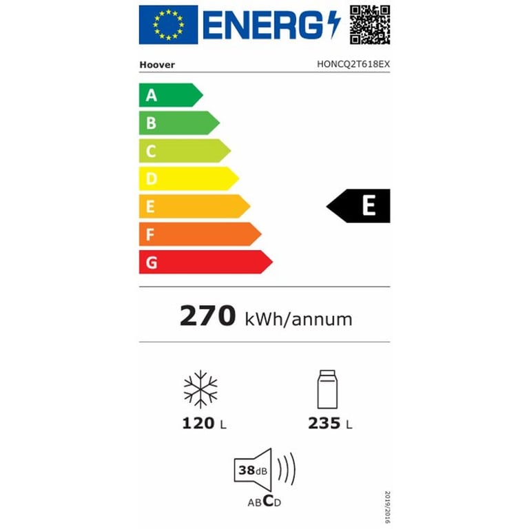 Réfrigérateur combiné HOOVER HONCQ2T618EX Total No Frost 355 L acier inox, zone 0°C, écran tactile, 38 dB, réversible, congélateur en bas - Très bon état Très bon état Hoover reconditionné photo 3 | Dero