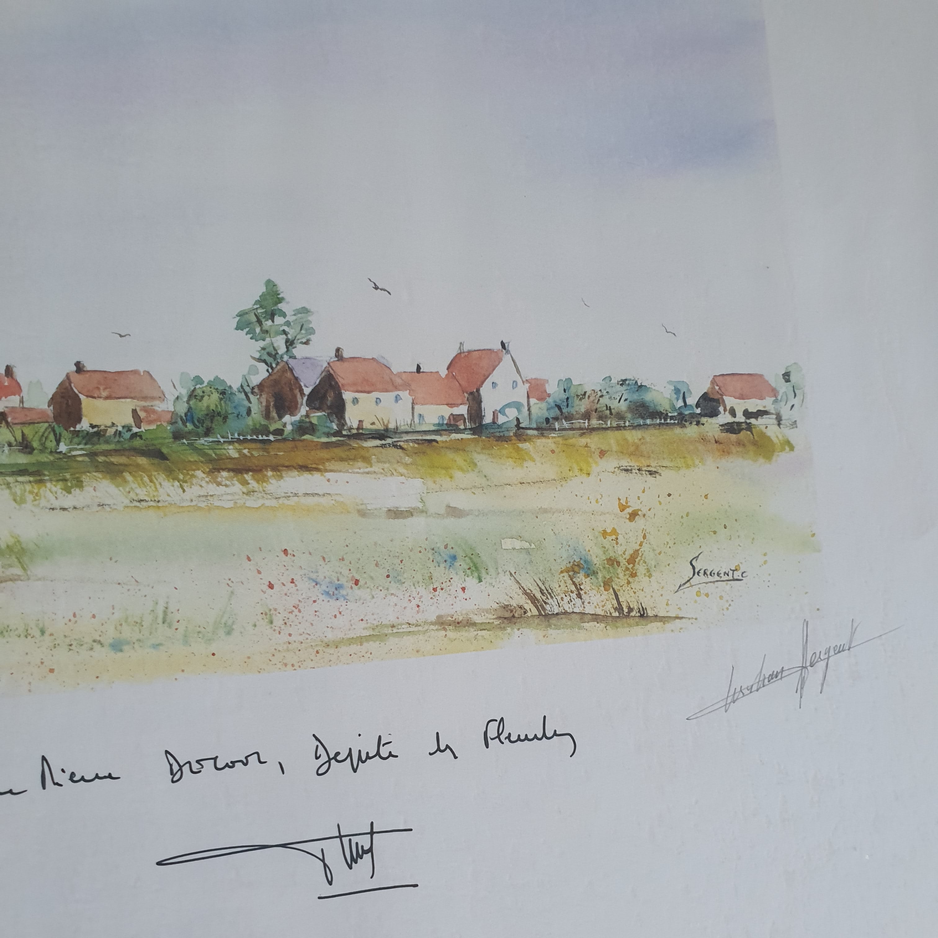Voir photo 4 de Reproduction Aquarelle Paysage des Flandres Dédicacé par le Député Flamand Decool et signé Sergent Reproduction Aquarelle Paysage des Flandres Dédicacé par le Député Flamand Decool et signé Sergent Bon état reconditionné photo 4