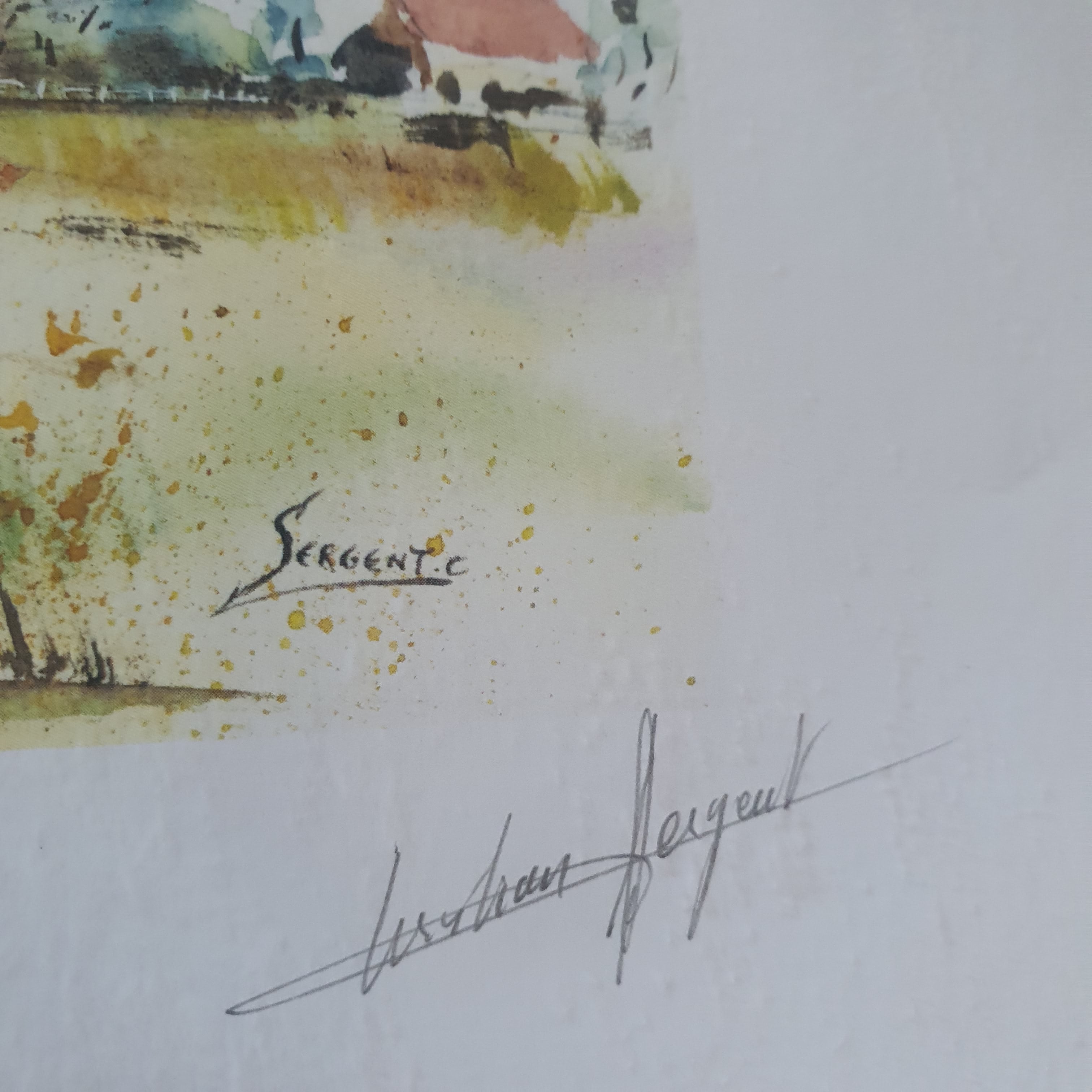 Voir photo 5 de Reproduction Aquarelle Paysage des Flandres Dédicacé par le Député Flamand Decool et signé Sergent Reproduction Aquarelle Paysage des Flandres Dédicacé par le Député Flamand Decool et signé Sergent Bon état reconditionné photo 5
