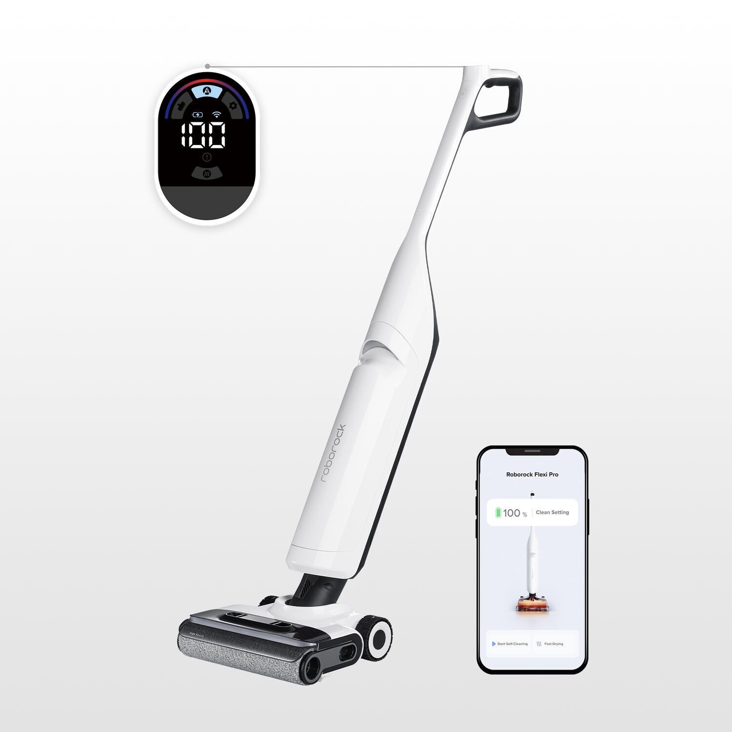 Roborock Flexi Pro Aspirateur eau et poussière sans fil blanc/noir Parfait état Roborock reconditionné disponible sur Refurbed
