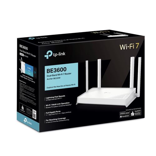 Routeur sans fil Wi-Fi 7 TP-Link Archer BE220W V1 Bi-bande Blanc État correct - 68,99 € Routeur sans fil Wi-Fi 7 TP-Link Archer BE220W V1 Bi-bande Blanc État correct reconditionné disponible sur Fnac | Dero