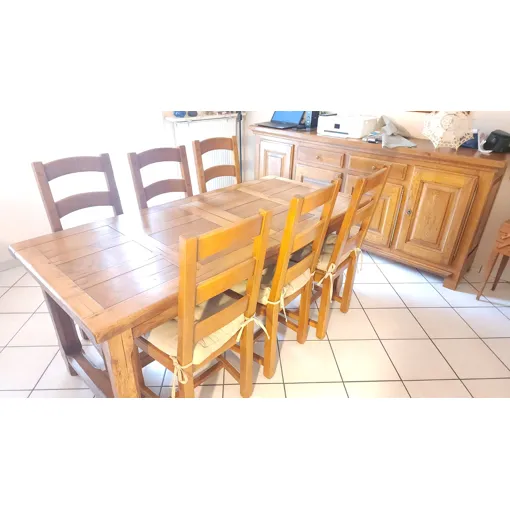 Salle À Manger Complète (Table Six Personnes + Deux Rallonges Donc Pour 10 Personnes - Six Chaises - Buffet Deux Tiroirs + 4 Placards) Le Tout En Bois Massif Bon état reconditionné disponible sur Rakuten