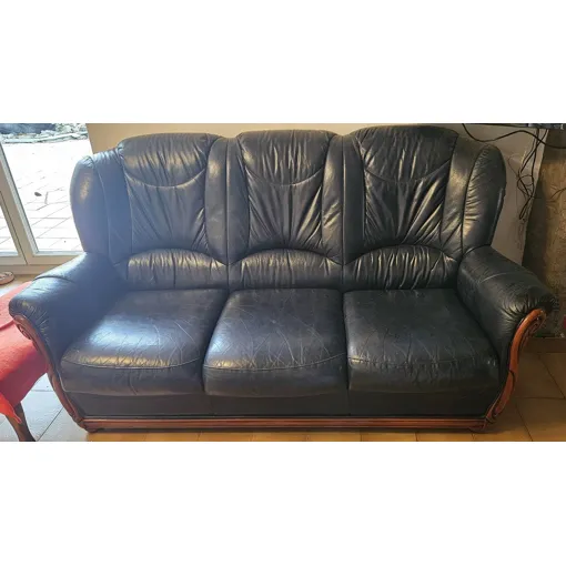 Salon complet en cuir véritable (Canapé 3 places + 2 Fauteuils) Bon état reconditionné disponible sur Rakuten