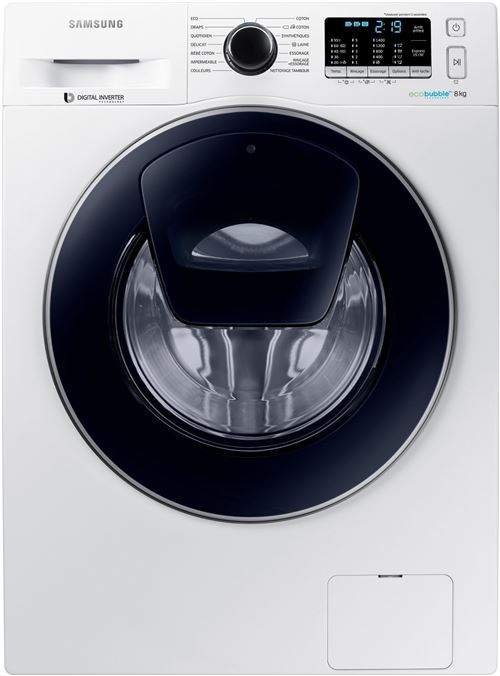 Samsung Ecobubble WW80K5410UW - Machine à laver - largeur : 60 cm - profondeur : 55 cm - hauteur : 85 cm - chargement frontal - 8 kg - 1400 tours/min - blanc État correct Samsung reconditionné disponible sur Fnac