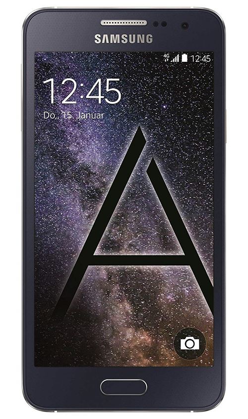 Samsung Galaxy A3 - 4G smartphone - RAM 1.5 Go / Mémoire interne 16 Go - microSD slot - écran OEL - 4.5"" - 960 x 540 pixels - rear camera 8 MP - front camera 5 MP - noir minuit État correct Samsung reconditionné (offre indisponible)