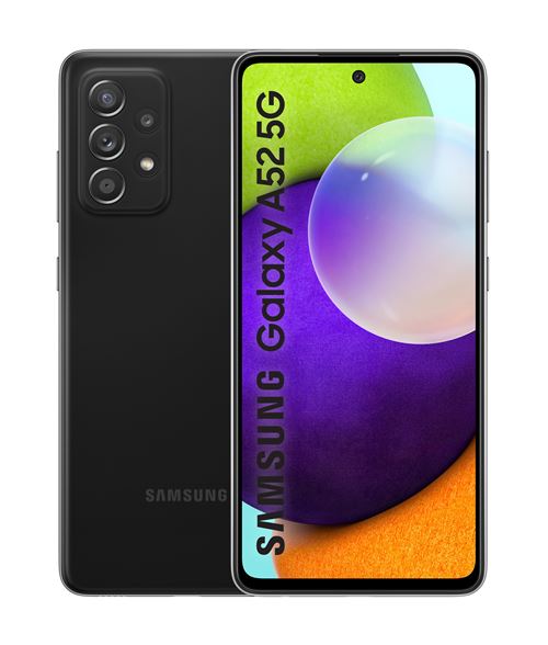 Samsung Galaxy A52 5G - 5G smartphone - double SIM - RAM 6 Go / Mémoire interne 128 Go - microSD slot - écran OLED - 6.5" - 2400 x 1080 pixels - 4x caméras arrière 64 MP, 12 MP, 5 MP, 5 MP - front camera 32 MP - noir génial État correct Samsung reconditionné disponible sur Fnac