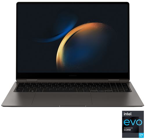 Samsung Galaxy Book3 Pro 360 - Conception inclinable - Intel Core i7 - 1360P / jusqu'à 5 GHz - Evo - Win 11 Home - Carte graphique Intel Iris Xe - 16 Go RAM - 512 Go SSD NVMe - 16"" AMOLED écran tactile 2880 x 1800 (WQXGA+) @ 120 Hz - Wi-Fi 6E - graphite État correct Samsung reconditionné disponible sur Fnac