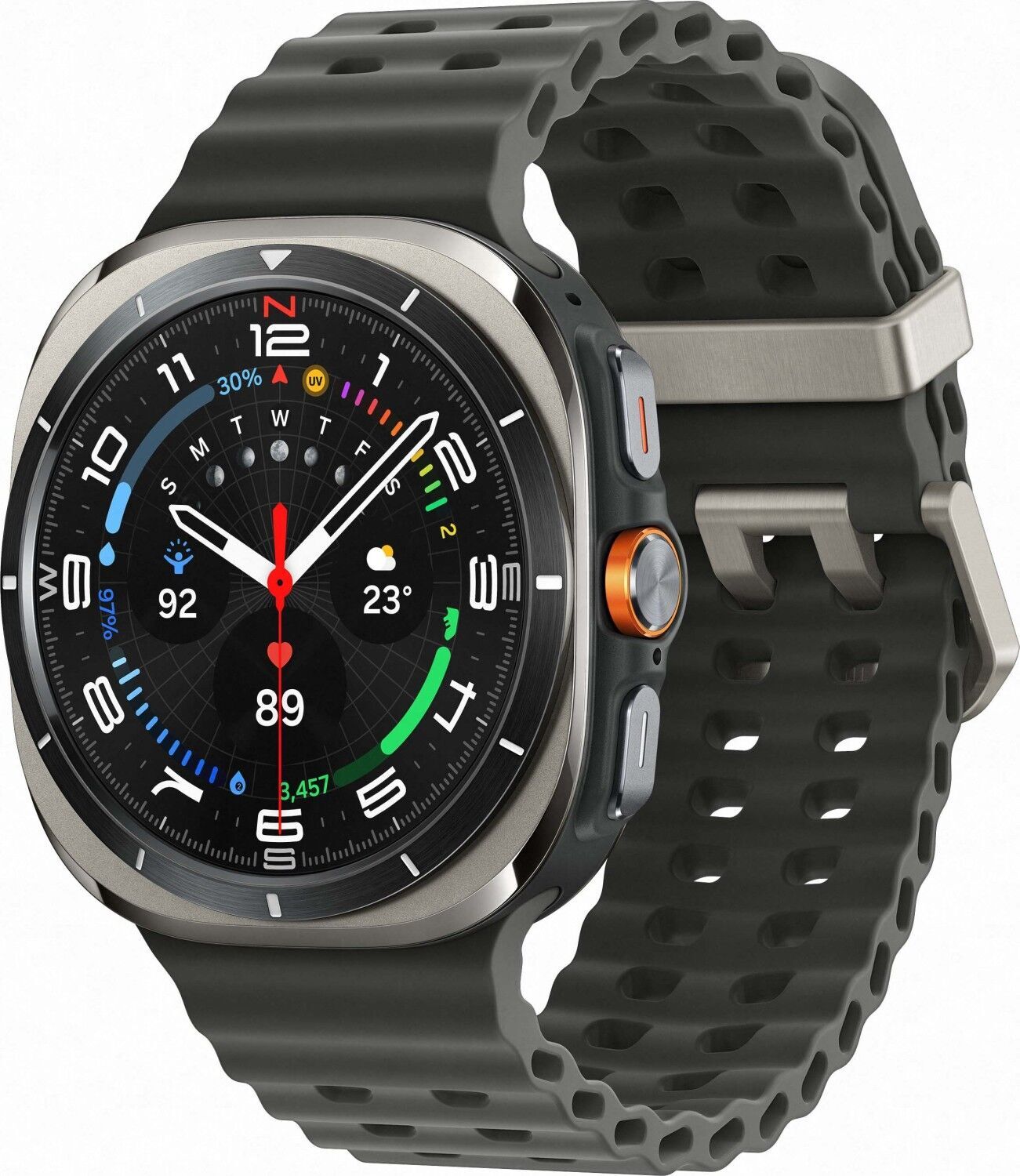 Samsung Galaxy Watch Ultra (2024) Argent Titane Bracelet Marine gris Parfait état Samsung reconditionné disponible sur Refurbed | Dero