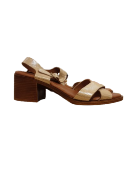 Sandale à talon dorée cuir ERAM T39 de seconde main - 25,00 € Sandale à talon dorée cuir ERAM T39 de seconde main reconditionné disponible sur Claquettes Market